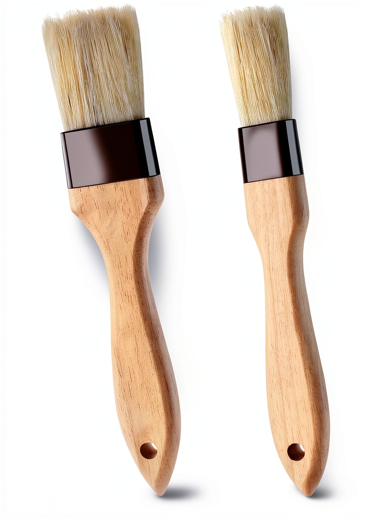 MOWPOG Pastry Brush Natural Boar Bristles Wooden Handle Set being used to glaze pastries in a home kitchen