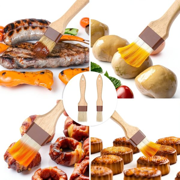 MOWPOG Pastry Brush Natural Boar Bristles Wooden Handle Set-5